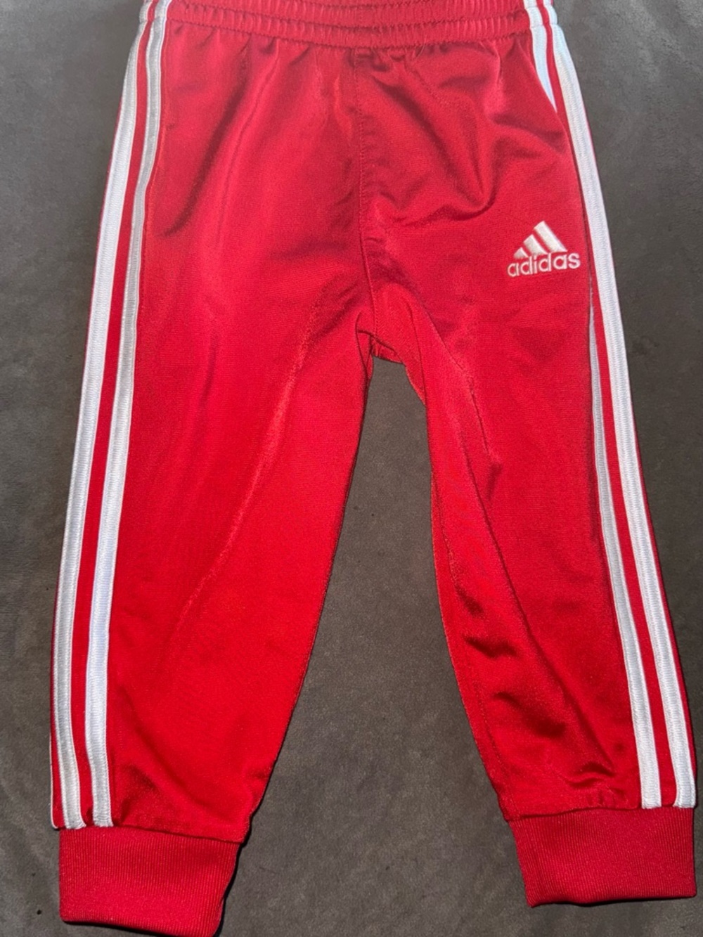 adidas Red Kids Track Joggers with White Stripes